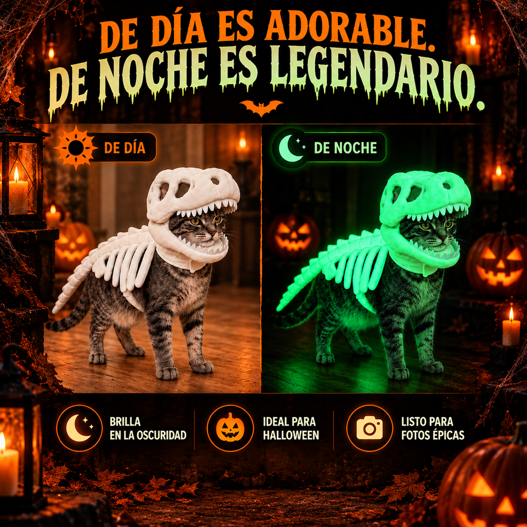 DinoBones™ – Disfraz Esqueleto de Dinosaurio para Perro