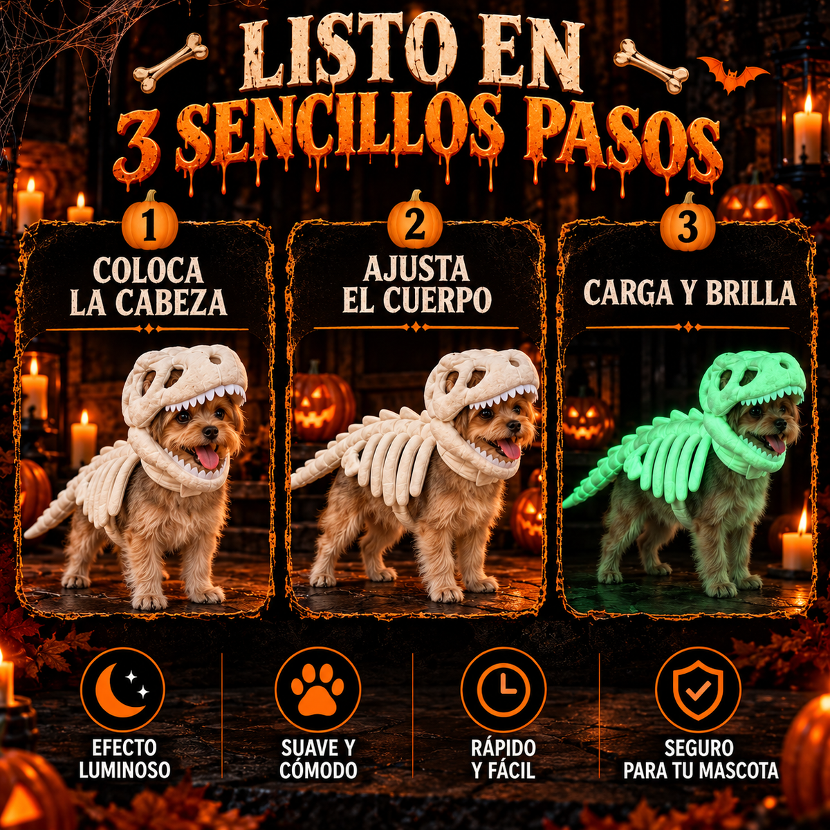 DinoBones™ – Disfraz Esqueleto de Dinosaurio para Perro