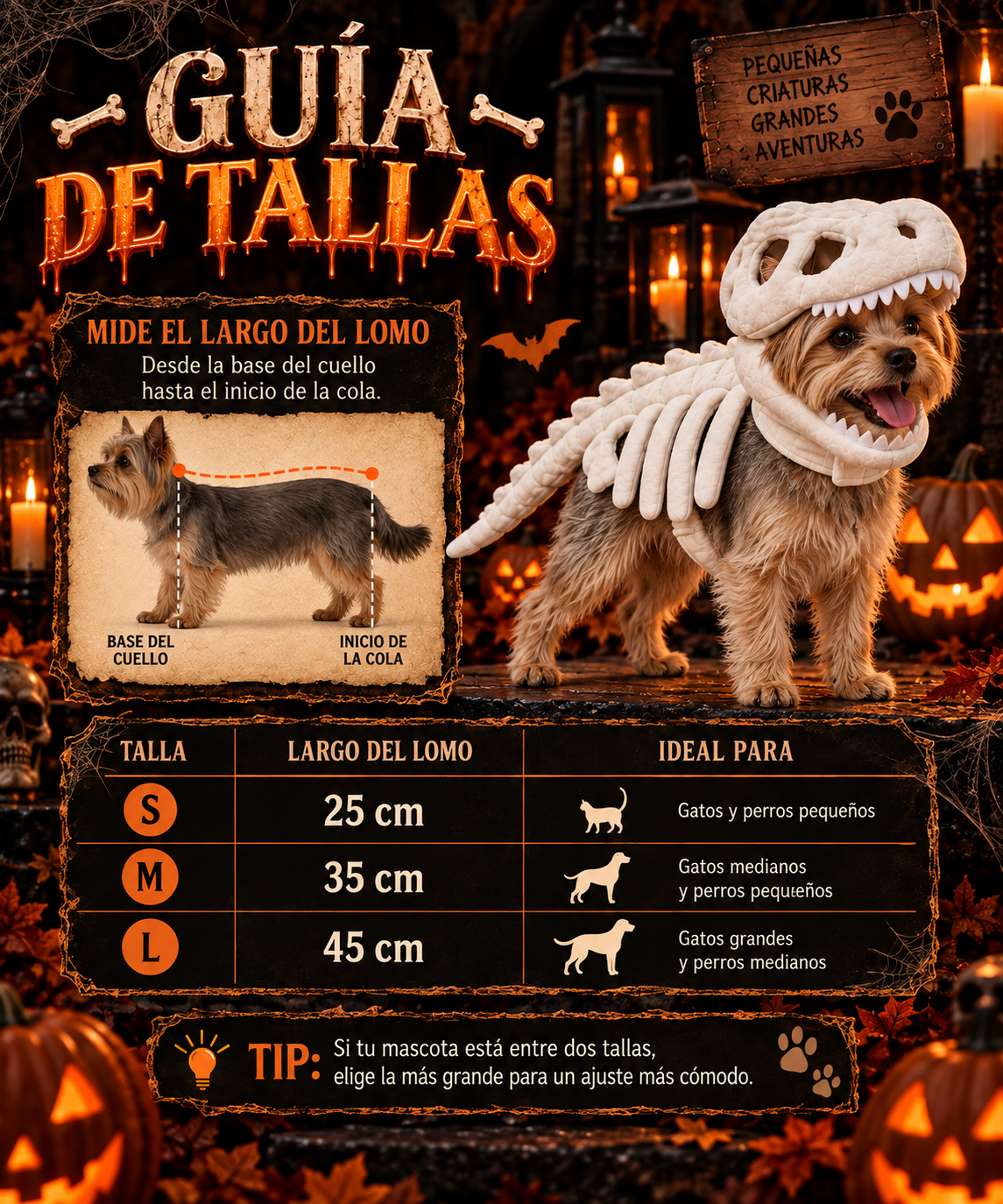 DinoBones™ – Disfraz Esqueleto de Dinosaurio para Perro