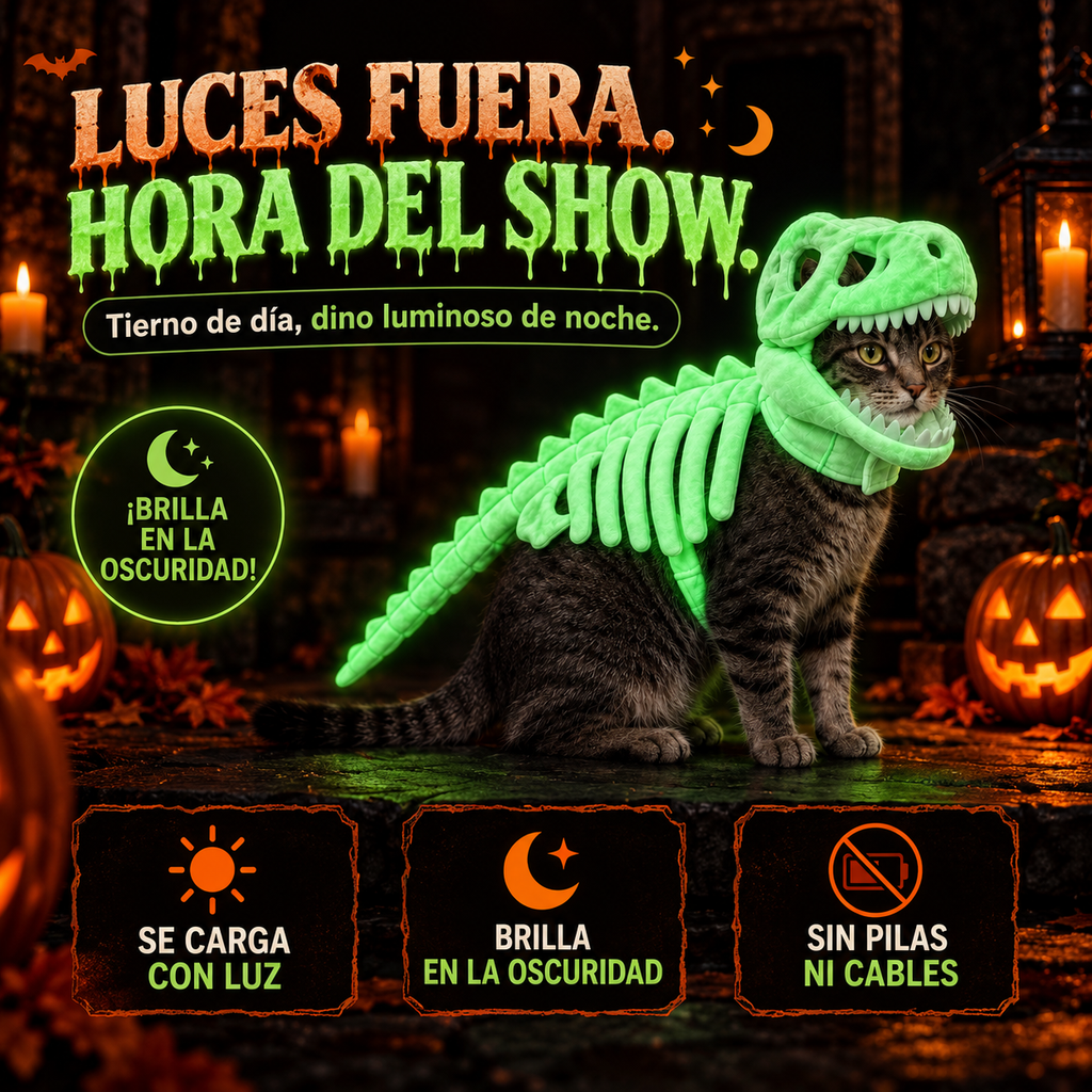DinoBones™ – Disfraz Esqueleto de Dinosaurio para Perro