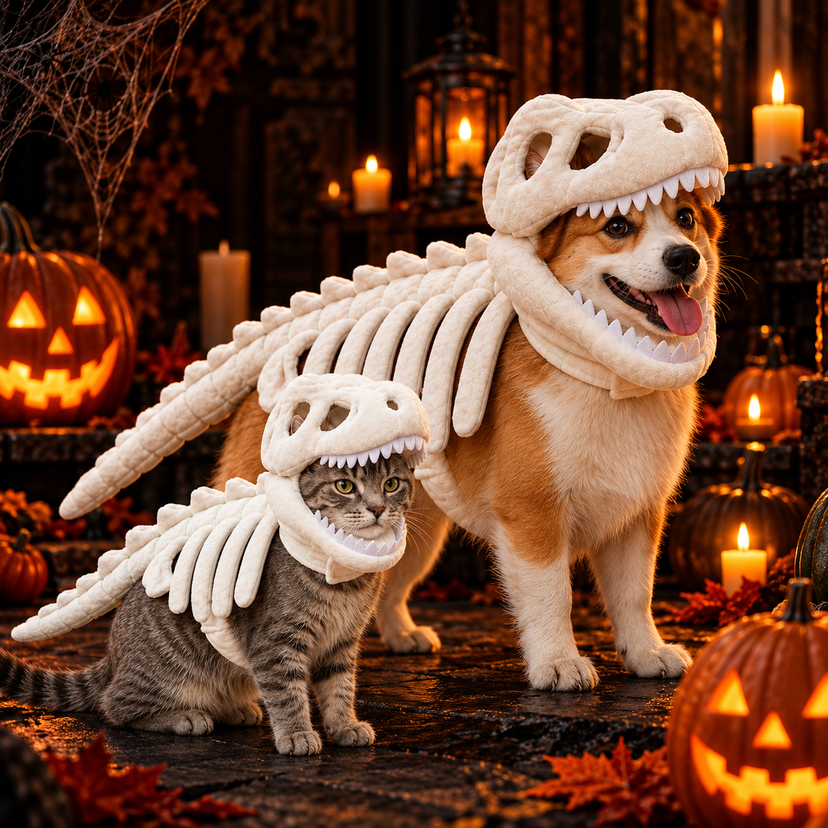 DinoBones™ – Disfraz Esqueleto de Dinosaurio para Perro
